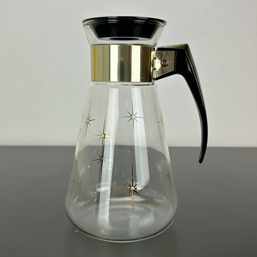 Vtg Corning‎ Heat Proof Glass Atomic Starburst Carafe Coffee Tea Pot MCM Retro